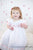Girls Hand Smocked Easter White Dress with Pink Smocking and Ribbons