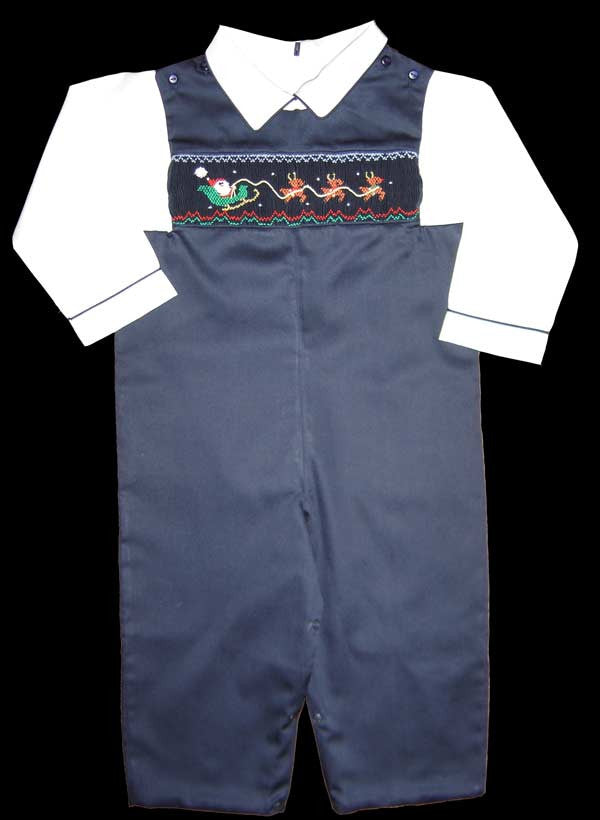 One free with a $100 purchase, Boys Christmas smocked overalls, shirt is not included--Carousel Wear - 2