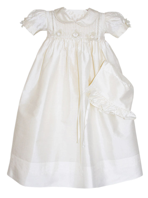 Silk Baby Girls Christening Gown with Bonnet--Carousel Wear - 1