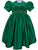 Beautiful Classic Emerald Green Silk Christmas Spring Holiday Smocked and Embroidered Peter Pan Collar Dress for Girls - Flower Girl Photoshoot Occasion