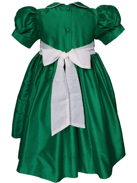 Emerald Green Girls Silk Formal Smocked Dress Emerald Green Girls Silk Formal Smocked Dress