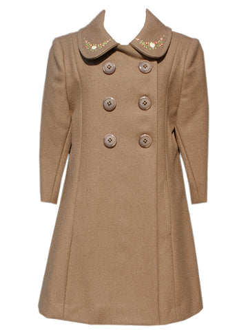 Beautiful Classic Light Brown Winter Christmas Holiday Double Breasted Wool Coat for Girls