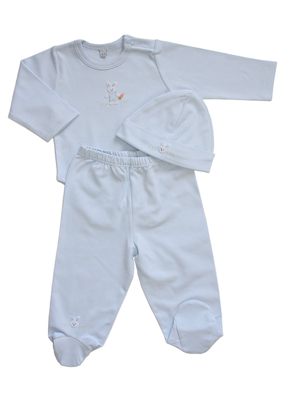 Adorable Light Blue Spring Easter Holiday Smocked and Embroidered Pajama Pants Set for Baby Boys - Bunny Rabbit with Carrot Embroidery Design