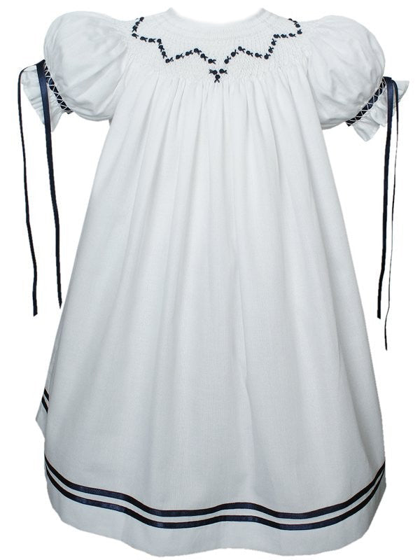 White and navy ribbon heirloom dress--Carousel Wear - 1
