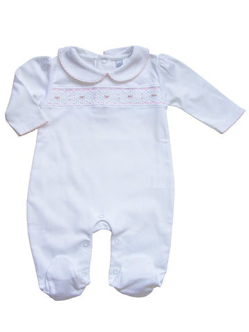 White and Pink Bodysuit with Footsies Footie for Baby Girls--Carousel Wear - 1