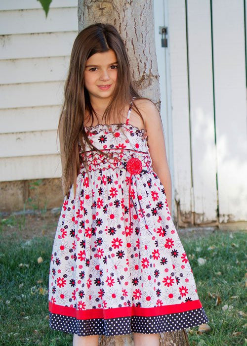 Vanessa Red, White and Black Girls Daisy Summer Sress--Carousel Wear - 4