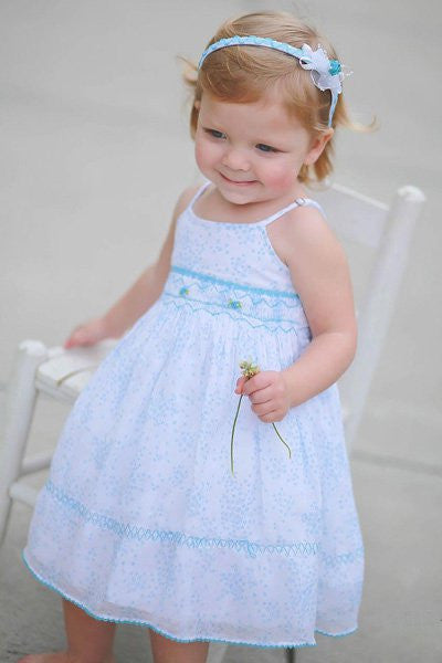 Girls Turquoise Spaghetti Straps Summer Floral Dress with Coordinated Headband--Carousel Wear - 1