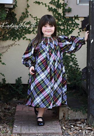 Girls Plaid Christmas Long Sleeved Smocked Dress--Carousel Wear - 1