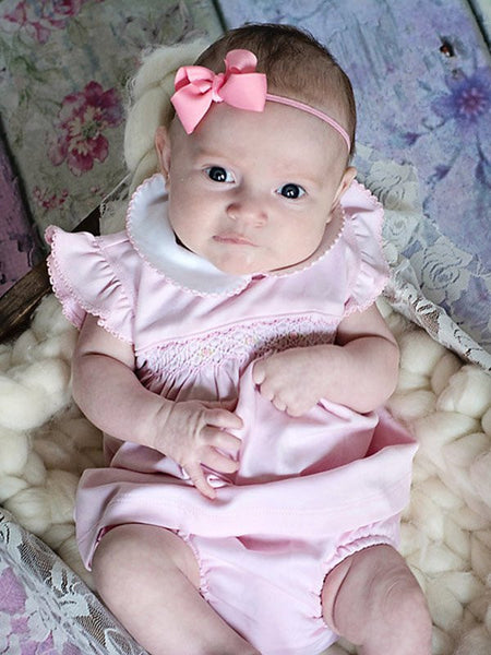 new born pink dress Lucy Puff Sleeve Candy Pink Baby Dress  A Little Lacey