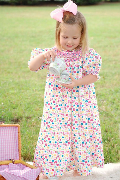 Traci our hand smocked floral girls bishop--Carousel Wear - 1