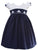 Beautiful Classic White and Navy Blue Special Occasion Holiday Smocked and Embroidered Short Cap Sleeve Dress for Girls 