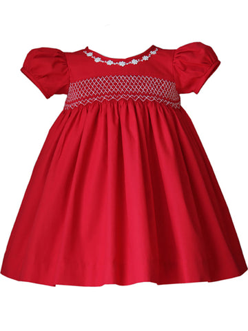 beautiful elegant red winter christmas holiday smocked and embroidered dress for girls