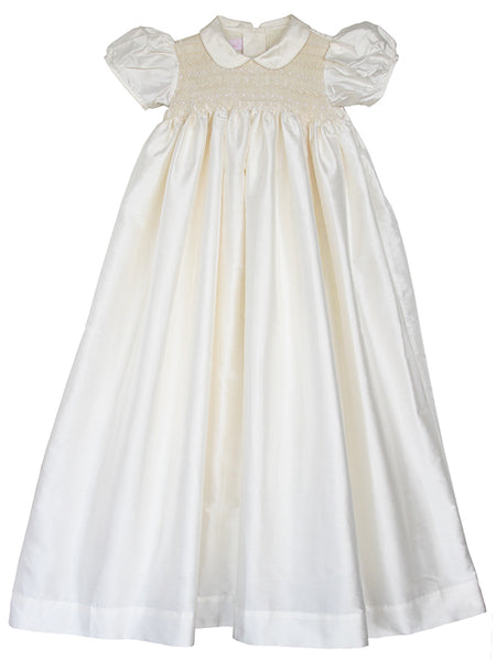 Baby Girls Silk Christening Baptism Gown & Bonnet Hand Smocked 9 Month Baby Girls Silk Christening Baptism Gown & Bonnet Hand Smocked 9 Month