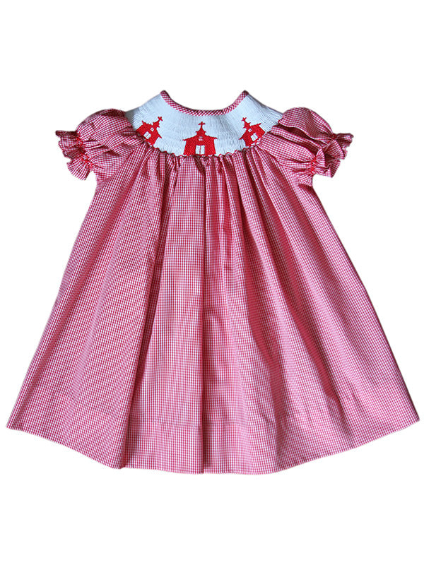 Toddler Girls Smocked Christmas Bishop Dress