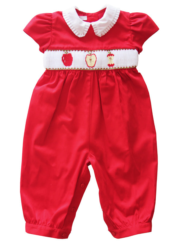 Back to School Hand Smocked Girls Long Bubble Jumper