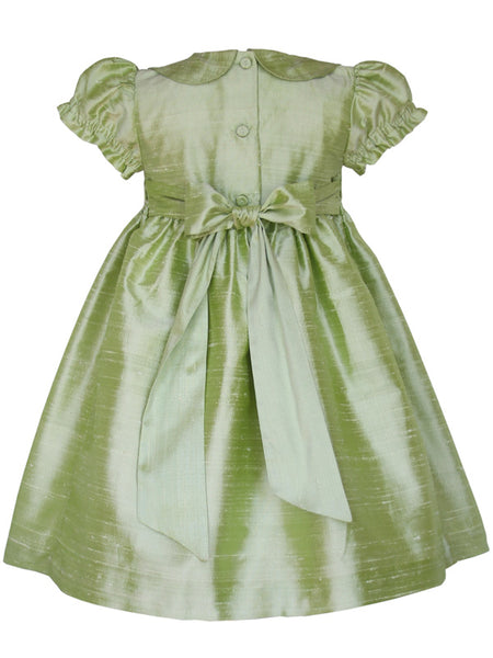 Baby Girls Smocked Green Silk Dupioni Dress Baby Girls Smocked Green Silk Dupioni Dress