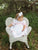 Hand smocked Girls White Dress with Pink ribbons 