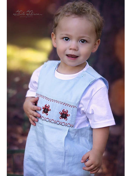 Anavini Velani Baby / Toddler Boys Kelly Green Corduroy Longall - Smocked Reindeer with Christmas Lights main image 1