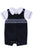 Beautiful Navy Blue Christmas Winter Holiday Smocked and Embroidered Overall Shorts for Boys