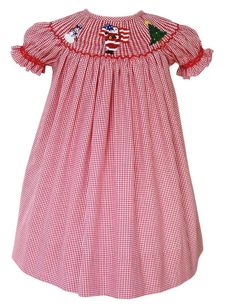 girls smocked christmas dress Baby Girls Red Corduroy Smocked Christmas Wreath Bishop Dress