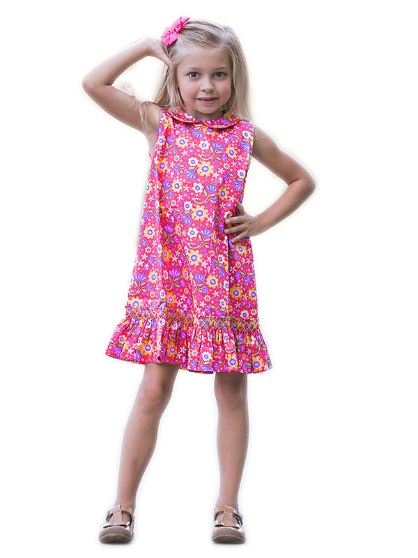 Pink Floral Girls Summer Dress Hand Smocked