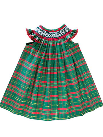 Hand Smocked Girls Christmas Dress Plaid Green 