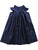 Beautiful Navy Blue Summer Holiday Pleated and Smocked Bishop Dress for Girls
