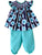 Turquoise Blue Spring Summer Floral Flower All over Print Design smocked embroidery bishop shirt - Matching Pants - Girls set 