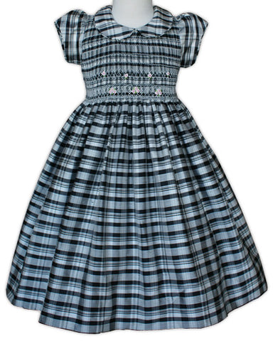 Black Plaid Special Occasion Smocked Infant Dress for Baby Girls