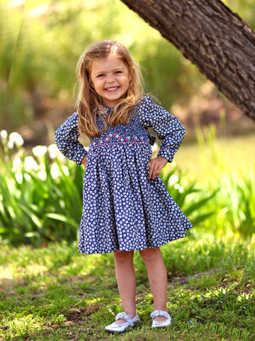 Long sleeve girls smocked dresses for fall and winter