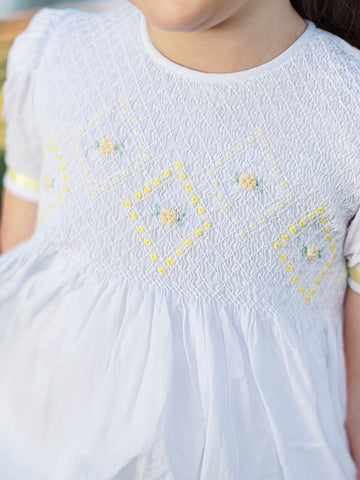 White Heirloom Girls Dresses Yellow Ribbons