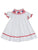 Adorable White Summer 4th of July Independence Day Beach Holiday Smocked and Embroidered Bishop Dress for Baby Girls - American Flag USA Red White and Blue Embroidery Design 