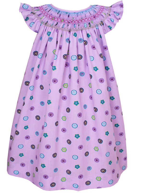 Girls Smocked Lavender Summer Bishop Dress