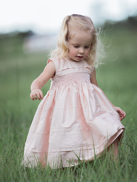pink dress girls Flower Silk Hand Smocked Sleeveless SEPT_FNF23 Fit for a Princess Length:Full Length Ivory Wide Leg Dress