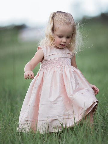 Light Pink Satin smocked and embroidered Flower Girl Dress for Girls 