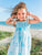 Turquoise Girls Smocked Beach Dress - Summer Frill Floral Flower All over Print Strap Dress
