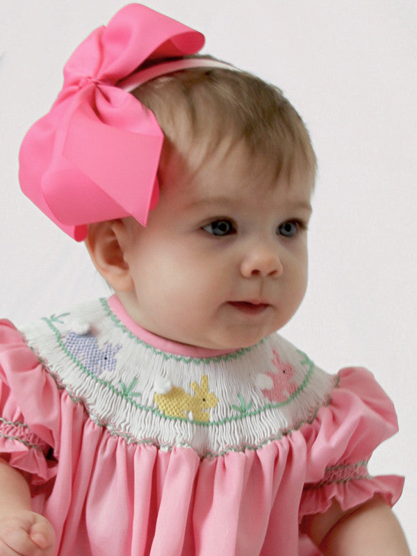 Girls Easter Bishop Dress with Smocked Pink Bunny--Carousel Wear - 1