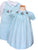 Adorable light blue christmas holiday overall pants for boys - smocked and embroidered penguin design - Matching Bishop girls dress
