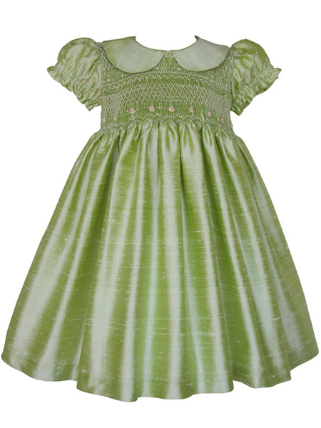 Baby Girls Smocked Green Silk Dupioni Dress Baby Girls Smocked Green Silk Dupioni Dress