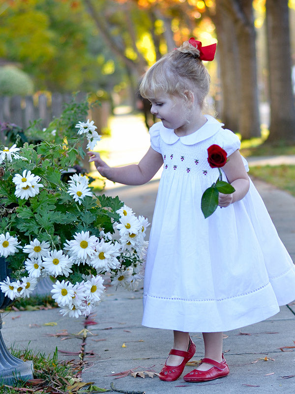 White Girls Vintage Dresses with Hand Smocking