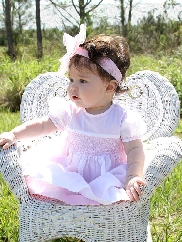 White pink girls smocked dress