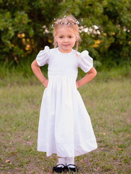 smocked white dress Hand Smocked Heirloom Girls Communion Baptism Dress