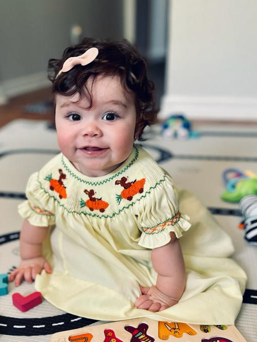 Smocked Yellow Easter Bunny Girls Dress