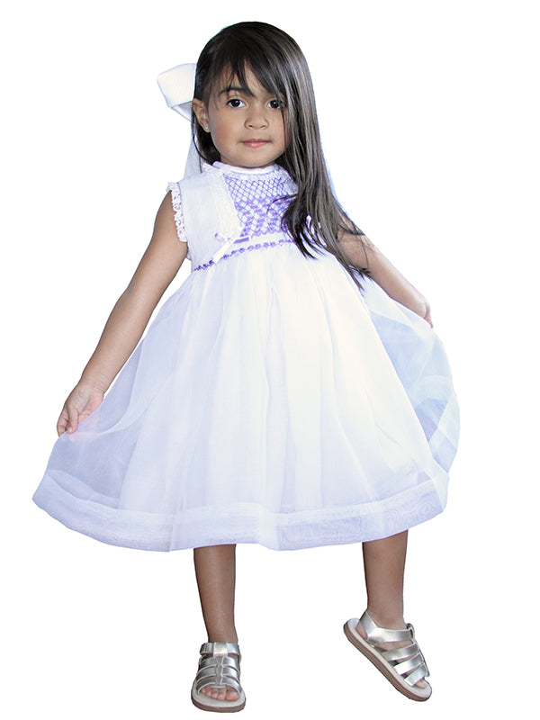 Vintage girls dress with lavender hand-smocking