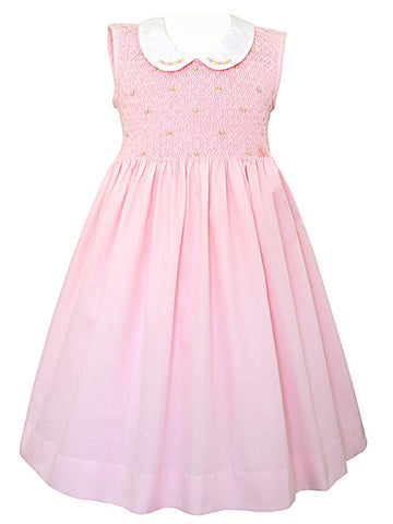 Baby Girls Bring Me Home First Dress Hand Smocked Pink Bodice embroidered with peter-pan collar