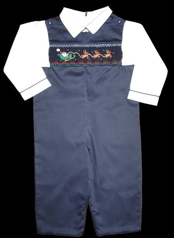 One free with a $100 purchase,  Boys Christmas smocked overalls,  shirt is not included--Carousel Wear - 2