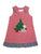 Adorable Red Christmas Winter Holiday Embroidered Jumper Dress for Girls - Christmas Tree Presents Snowman Embroidery Design