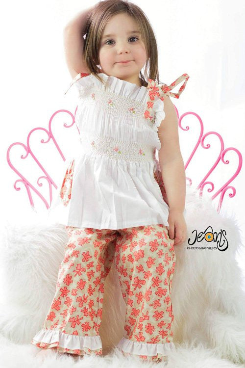 Spring Summer Hand Smocked Girls Capri and Top Set Outfit