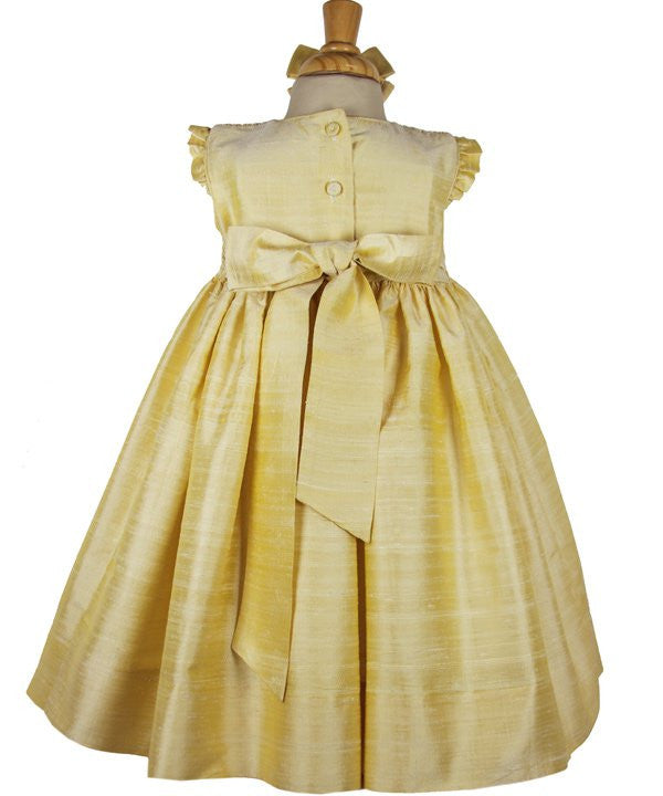 Golden Yellow Hand Smocked Sleeveless Baby Girls Silk Dress 3 Months Golden Yellow Hand Smocked Sleeveless Baby Girls Silk Dress 3 Months