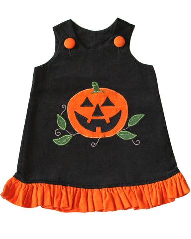Jack-O-Lantern Baby Girl Black Halloween Jumper Dress--Carousel Wear - 2